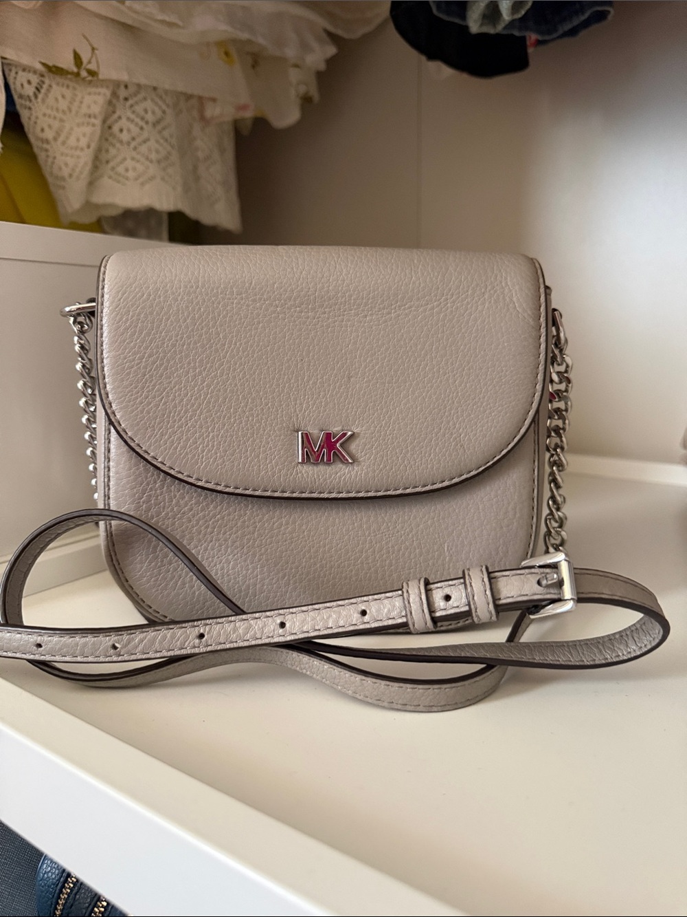Michael Kors Pebbled Leather Crossbody in Light Gray